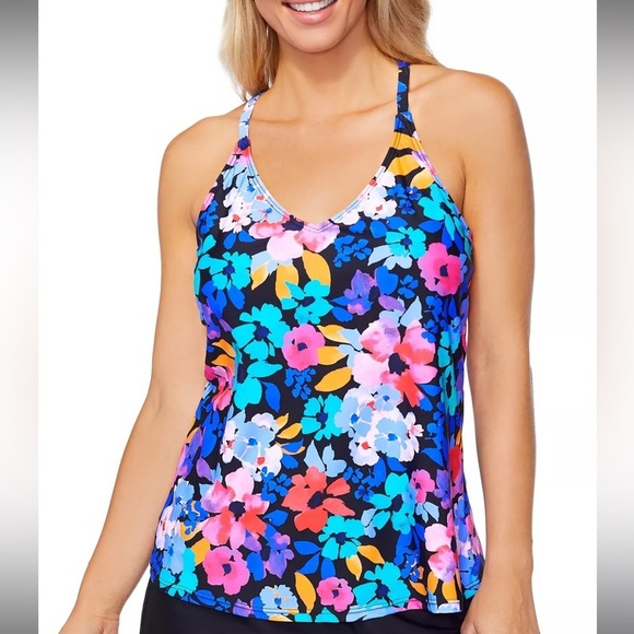 Island Escape TALLULAH FLORAL MULTI T-Back Underwire Tankini Swimsuit sz 12 NWT - Picture 1 of 7